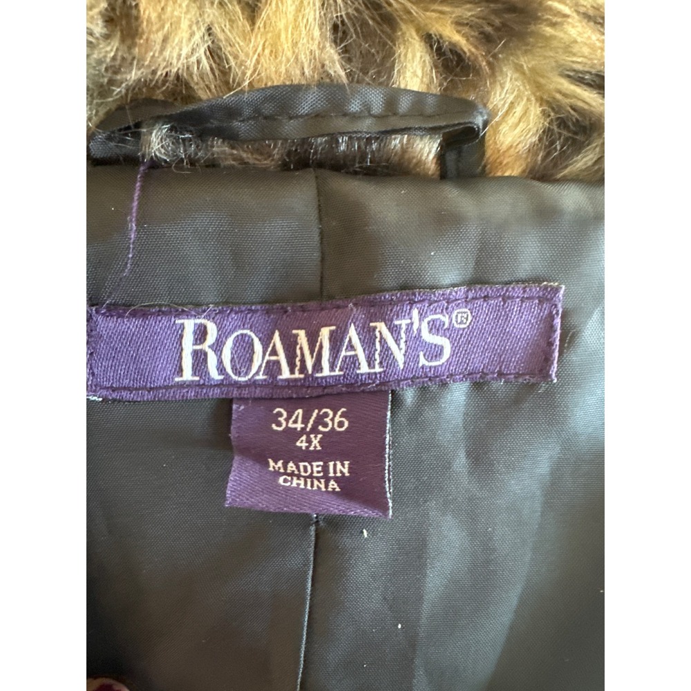 Roamans‎ Leopard Print Faux Fur Hooded Coat Plus Size 34/36 4X Brown Black Zip - Picture 7 of 12